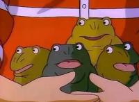 最经典的1987版，为了消灭忍者神龟，斯雷德制造了变异忍者蛙