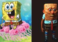 二次元角色来到现实生活，海绵宝宝不再可爱，蓝精灵依然人见人爱