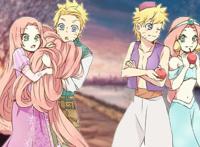 火影误入迪士尼，小樱长发公主造型抢镜，鸣人与小樱树下画面温馨