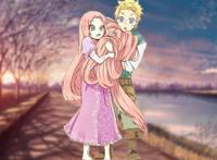 火影误入迪士尼，小樱长发公主造型抢镜，鸣人与小樱树下画面温馨