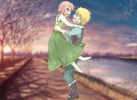 火影误入迪士尼，小樱长发公主造型抢镜，鸣人与小樱树下画面温馨