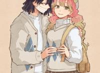 鬼灭之刃：穿着休闲装的CP，善逸与祢豆子牵手，蛇恋两柱太甜了