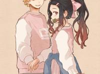 鬼灭之刃：穿着休闲装的CP，善逸与祢豆子牵手，蛇恋两柱太甜了