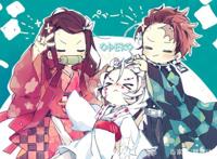 鬼灭之刃：累也成了祢豆子兄妹的家人，三个小可爱的日常充满温馨