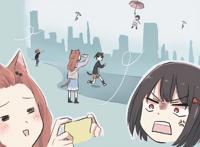 画师创作猫和主人的雨中小故事，画风好萌故事好逗