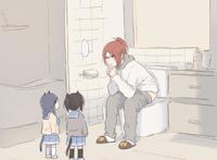 上厕所被猫咪围观，画师大佬把这个场景用动漫的方式画了下来