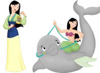 迪士尼公主×美人鱼：花木兰骑海豚，冰雪女王“变”美人鱼女王！