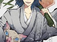 和服风的《鬼灭》主角团，善逸手持樱花独自美丽，猪头笑得像坏蛋