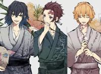 当九柱和三小强穿上和服时，善逸的画风真是爱了，蛇柱与恋柱很搭