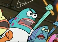 海绵宝宝：蓝鲨鱼也是怪咖，比奇堡没正常生物，这老兄随时斯巴达