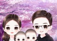 唯美漫画头像，一家三口、四口、五口手绘全家福图片