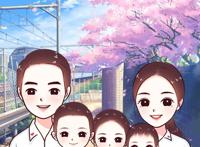 唯美漫画头像，一家三口、四口、五口手绘全家福图片