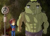 动漫中的人物神还原龙猫中的经典场景，大白版的龙猫很暖心！