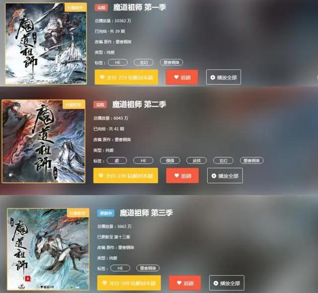 知道有《魔道祖师》动漫和《陈情令》，却忘记还有它，播放近2亿