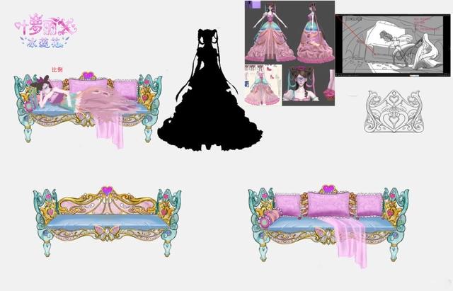 叶罗丽X冰莲花线稿图曝光，冰公主原画造型巨美，时希的床很华丽