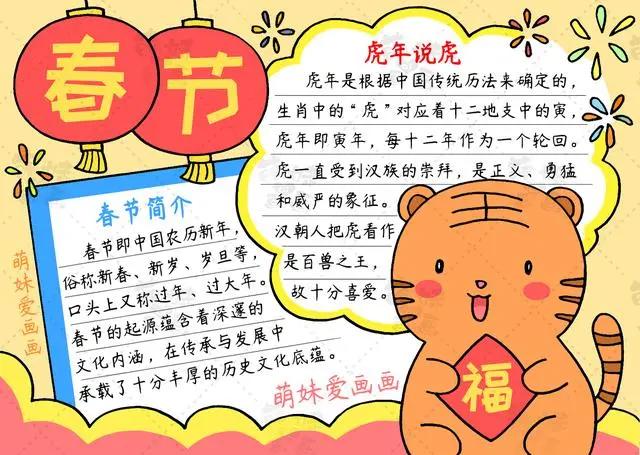 2022春节虎年主题手抄报合集，简单又好看，含文字内容
