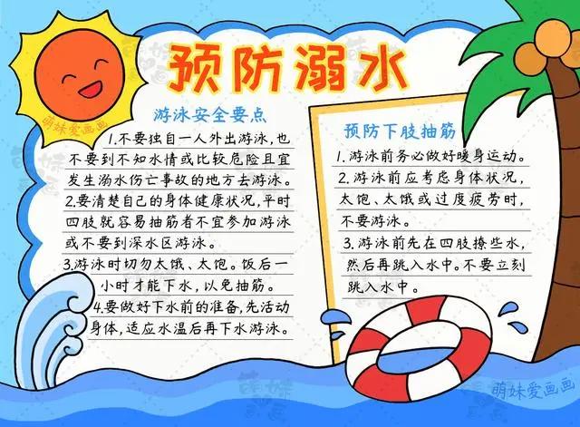 含内容文字的儿童防溺水手抄报模板，简单又漂亮，作业不用愁