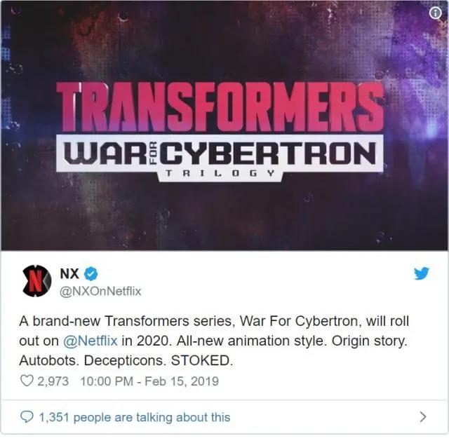 Netflix打造原创动画剧集《变形金刚：赛博坦之战》2020年放送