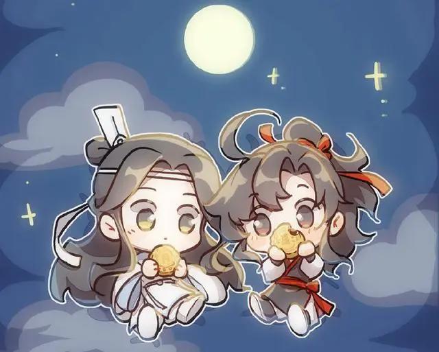 墨香家官博的节日贺图，魔道合家欢，渣反吃月饼，天官好可爱