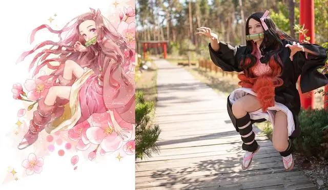 国外美女COS祢豆子，女仆装有点小性感，六岁小孩也来凑热闹