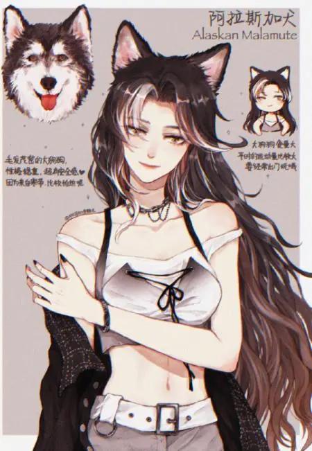 狗狗化身动漫美少女，萨摩变成白毛御姐，短腿柯基好俏皮