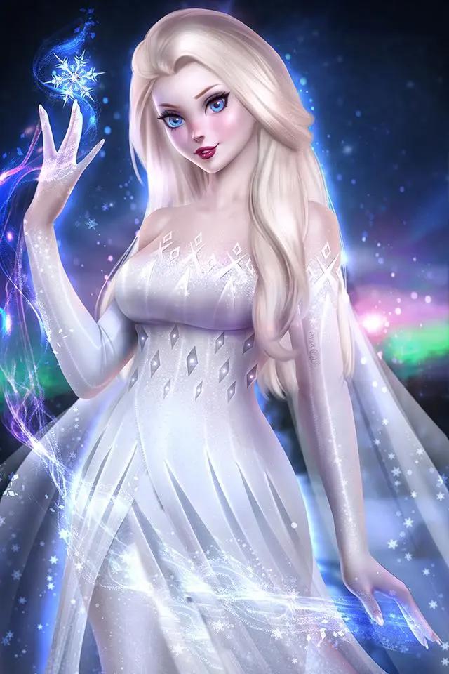 冰雪奇缘2：大师画风下的艾莎，冰晶礼服的艾莎经典还原动画形象