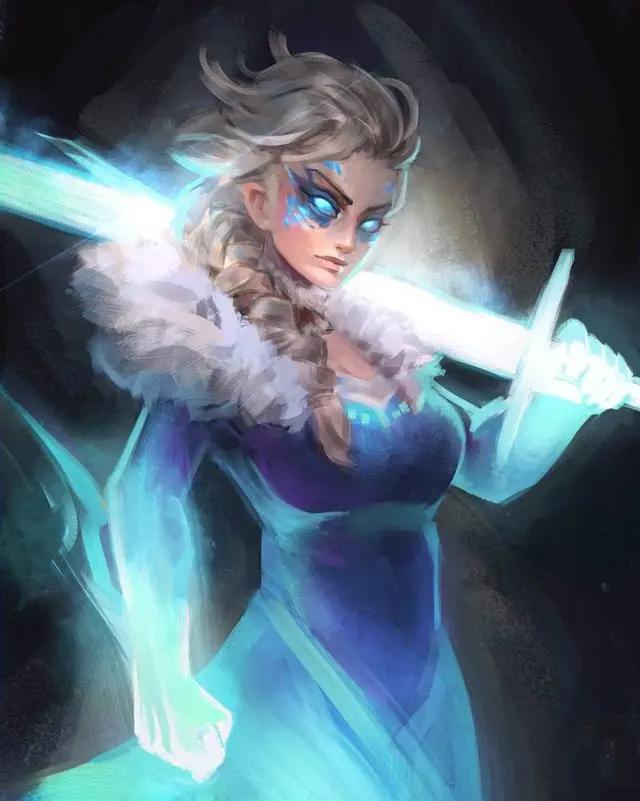 冰雪奇缘2：大师画风下的艾莎，冰晶礼服的艾莎经典还原动画形象