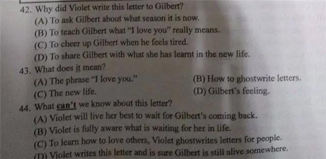 《紫罗兰永恒花园》果然逆天了，竟然能出现在英语考题上！