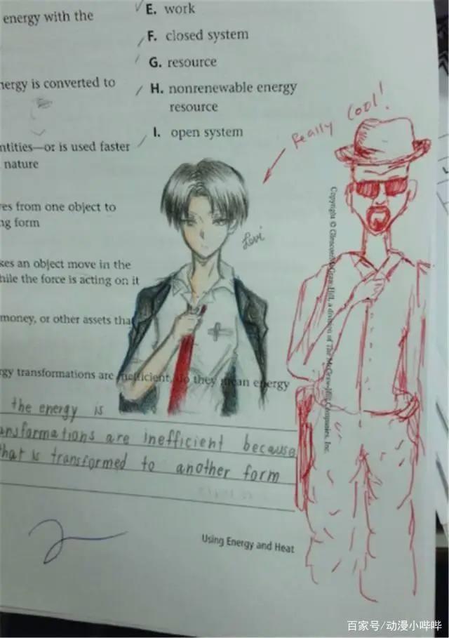 满满二次元气息的考卷涂鸦，老师看了无奈，漫迷看了竖起大拇指！