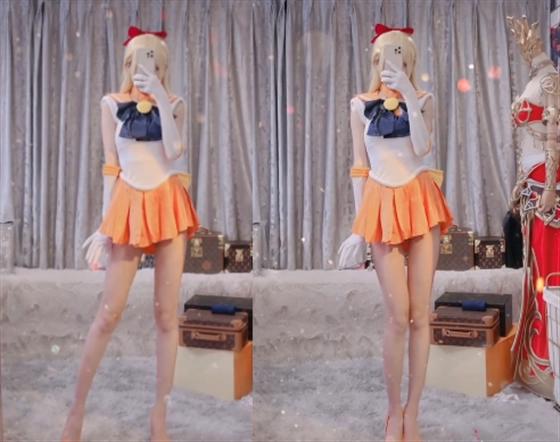 腐团儿cos美少女战士，小短裙穿出曲线美，亮点全在大长腿