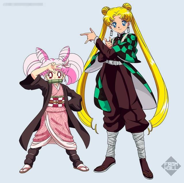 美少女战士与鬼灭之刃角色互换，女版伊之助性感，岩柱较可怜