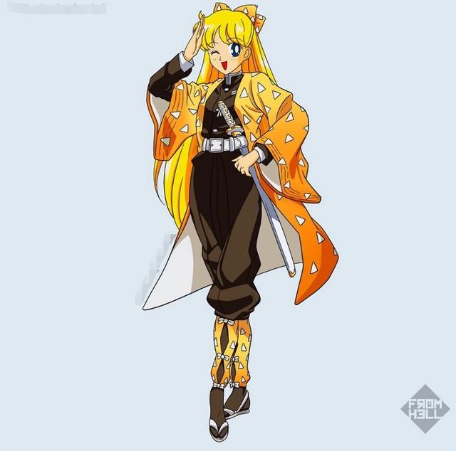 美少女战士与鬼灭之刃角色互换，女版伊之助性感，岩柱较可怜