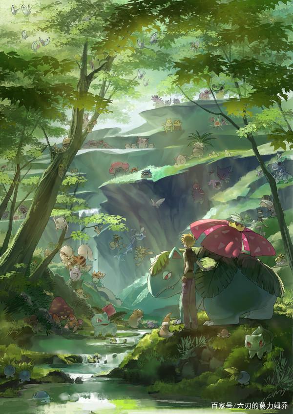 网友画师自绘的第一代“精灵宝可梦”插画，画风清新，和谐自然！