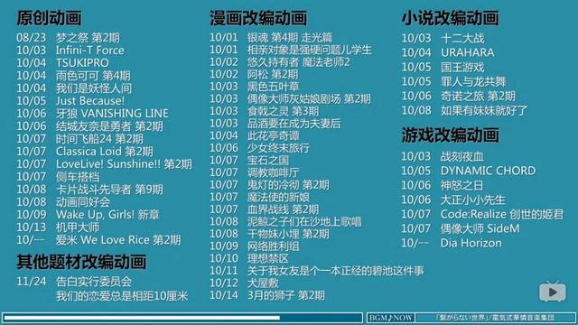 最强十月番，2017年十月更新时间！