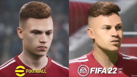 《实况足球2022》对比《FIFA22》画面展示球员面部等