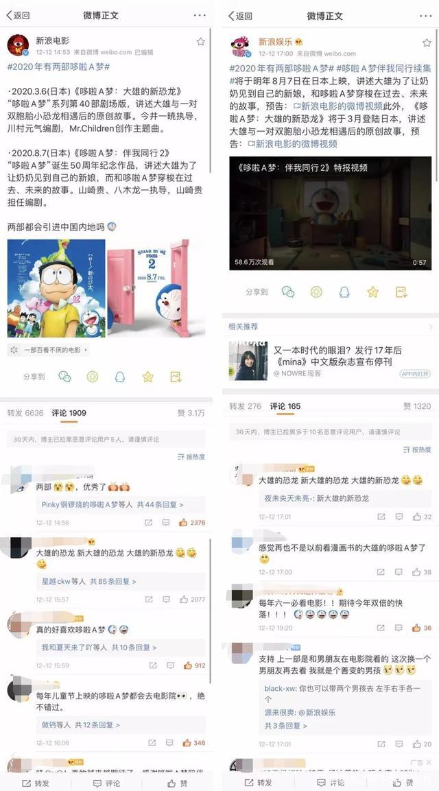 2020年有两部哆啦A梦，3D版《伴我同行2》的观众呼声有多高？