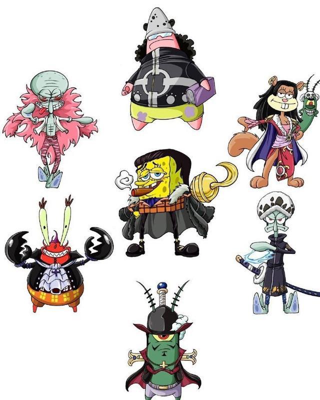 动漫联动：草帽团全员化身美少女战士！王下七武海邂逅海绵宝宝