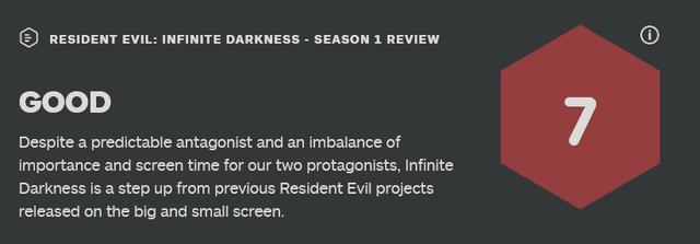 网飞《生化危机：无尽黑暗》动画剧集播出后各大网站好评率仅50%