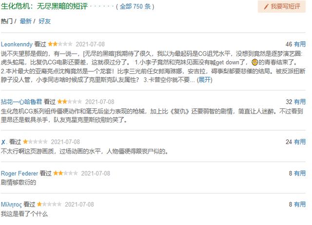 网飞《生化危机：无尽黑暗》动画剧集播出后各大网站好评率仅50%