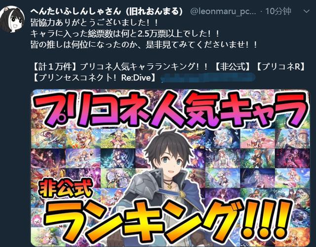 《公主连结》非官方角色人气投票，谁也未曾想到优妮前辈夺得第一