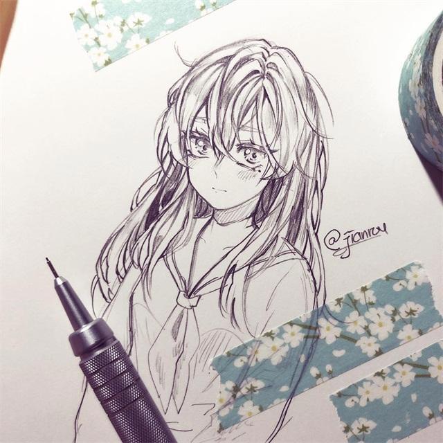 动漫少女手绘线稿，简单又好看，适合新手收藏临摹！