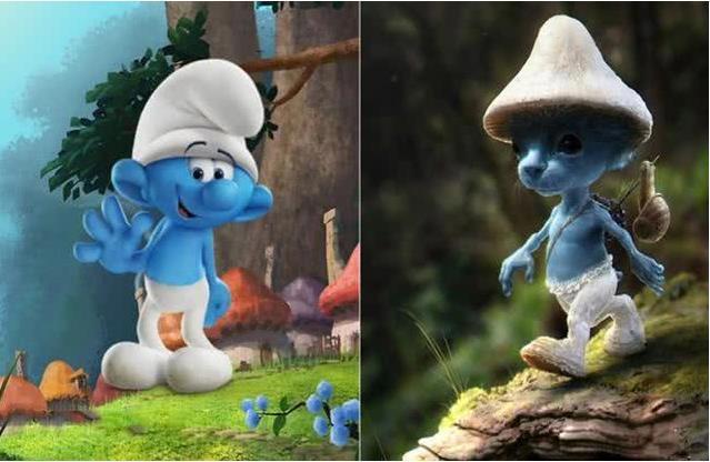 当卡通角色来到了三次元，蓝精灵可爱死了，看到海绵宝宝真身惊了