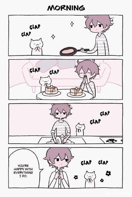 漫画：小男孩与流浪猫，从四目对视开始，到各种花式炫宠结束