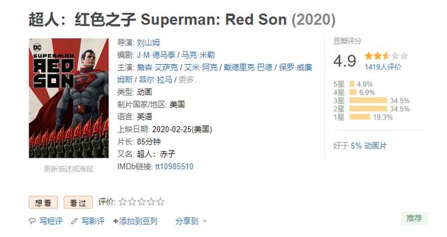 《超人：红色之子》豆瓣只有4.9分，最垃圾的DC动画电影之一