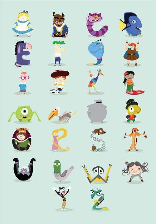 迪士尼童话版26英文字母，最喜欢ACJMR你们呢？