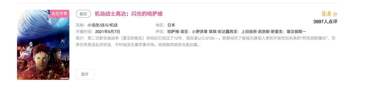 《高达闪光的哈萨维》在“小破站”上线了，果不其然有删节