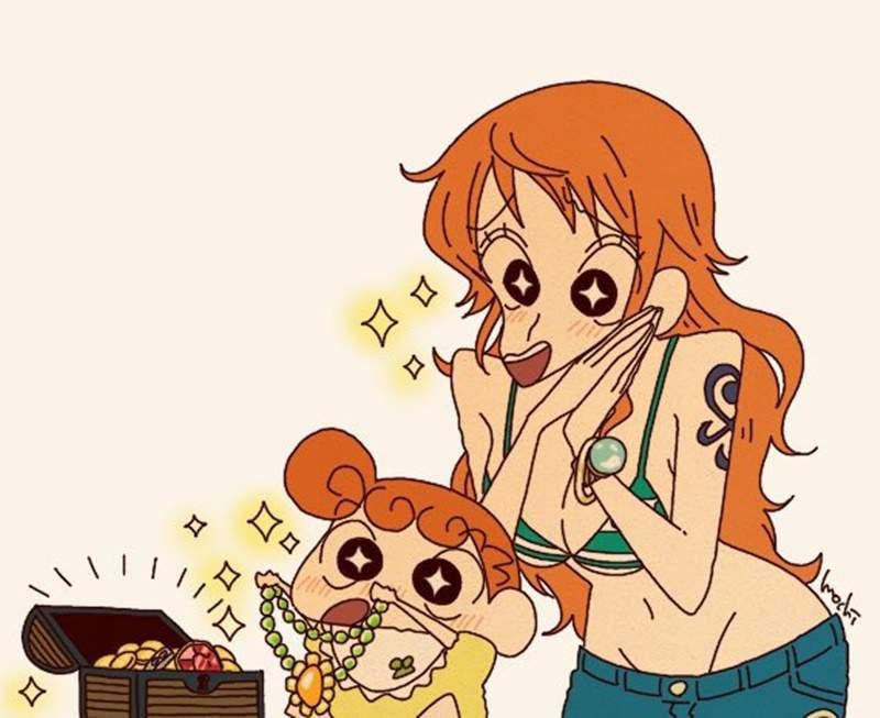 这版的薇薇和娜美喜欢吗？蜡笔小新风格的海贼王与名侦探柯南