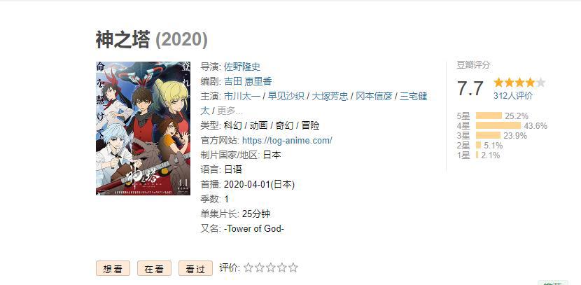 豆瓣评分7.7，4月新番《神之塔》，好看在哪？