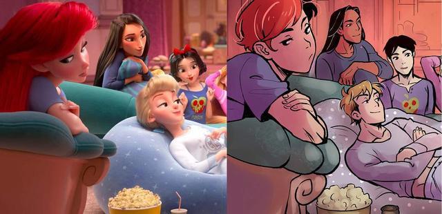 《无敌破坏王2》迪士尼公主们性转后的样子，竟然比王子还帅！