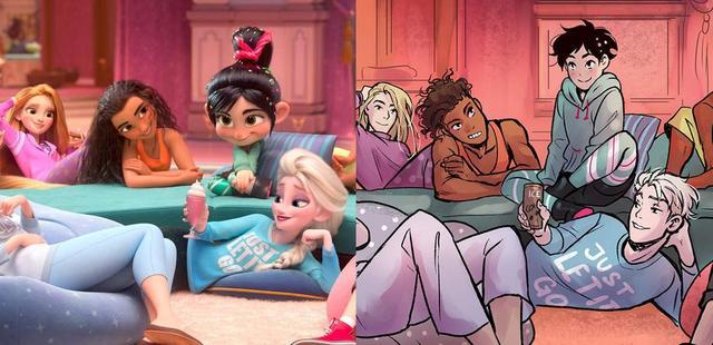 《无敌破坏王2》迪士尼公主们性转后的样子，竟然比王子还帅！